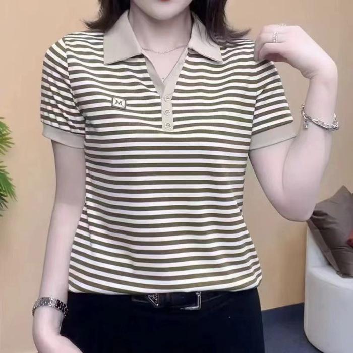 Mom's Short-sleeved T-shirt In Summer New Casual Top Middle-aged Women's Fashionable Age-reducing Slimming Base Shirt for Women