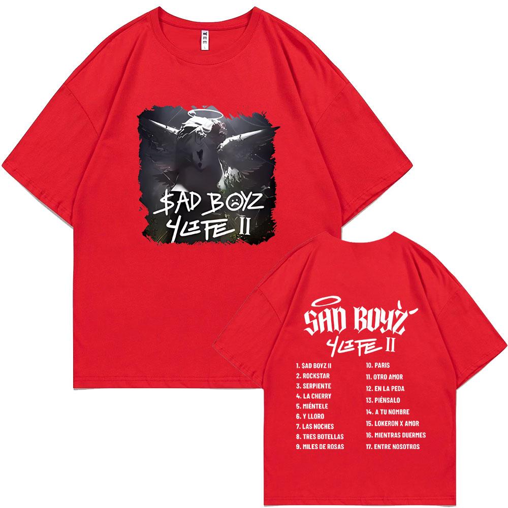 Junior H Sad Boyz 4 Life Album Double Sided Print T-shirt Men Women Clothing Fashion Oversized T Shirts Men's Hip Hop Streetwear