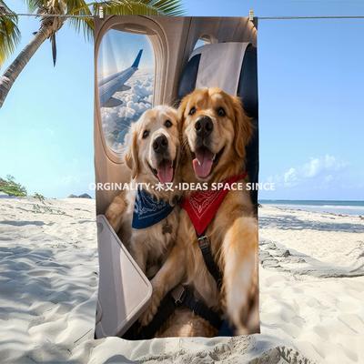 Golden Retrievers Air Travel Beach Towel Patterned Sunscreen And Windproof Suitable For Swimming Pool Camping Travel