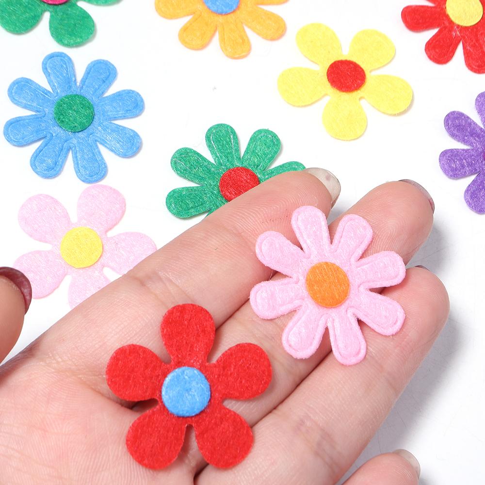 50pcs Felt Cloth Flower Applique Stickers Mix Color Five-petal Flower Patches For Kids DIY Scrapbooking Decoration DIY Hairpins