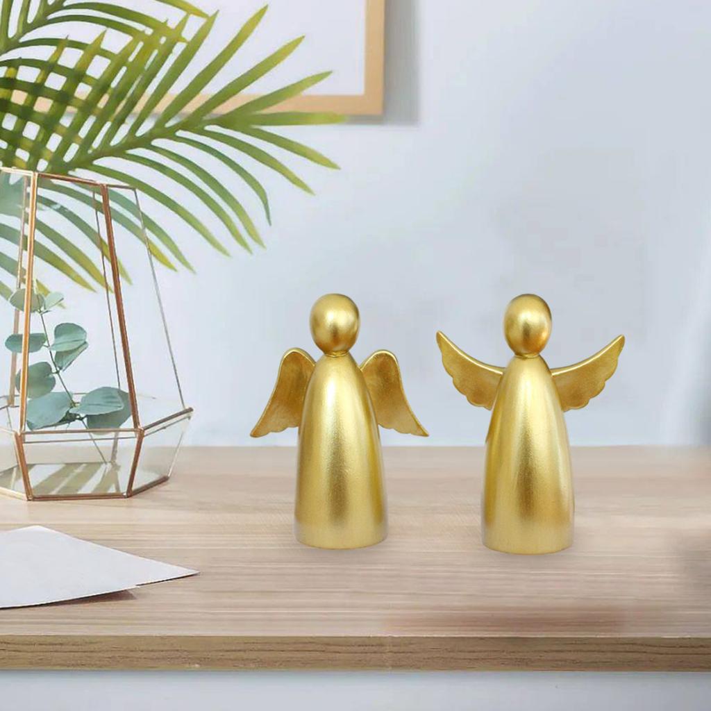 Set Of Two Golden Angel Sculptures - Elegant Resin Figurines For Home Decor, Gifts, And Spiritual Displays
