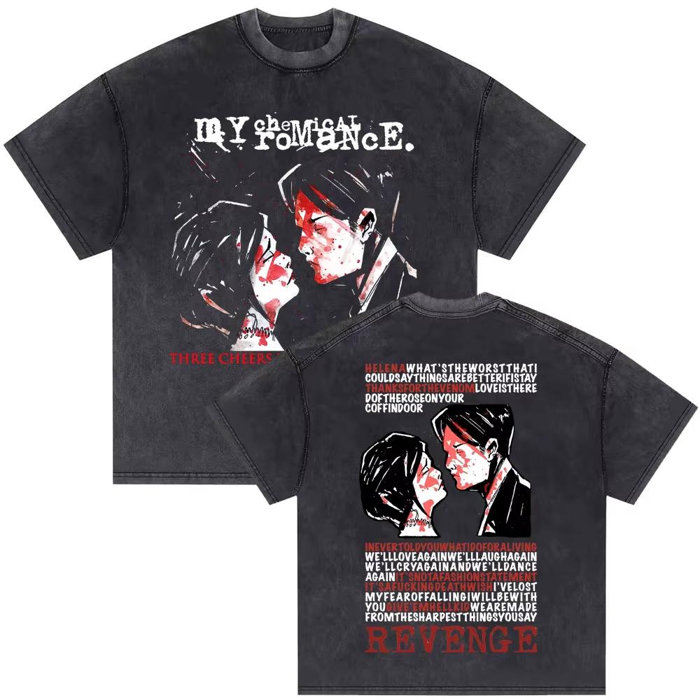 2026 Washed Vintage My Chemical Romance 2007 Tour T Shirt Men Women Parade Punk Emo Rock Band T-shirts Gothic Cotton Oversized T-shirts