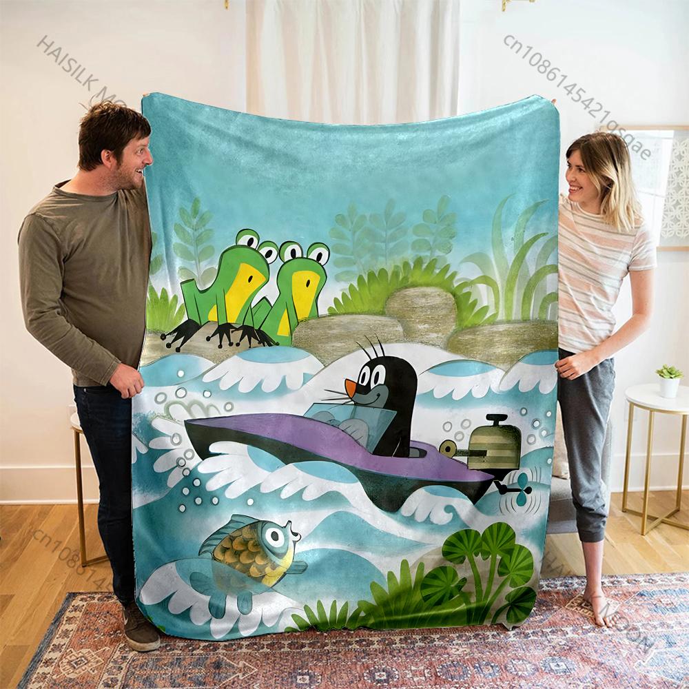 Cute Little Mole Print Cartoon Blanket Warm Soft and Comfortable Home Travel Sofa Bedding Camping Cars Cover Blanket for Gifts