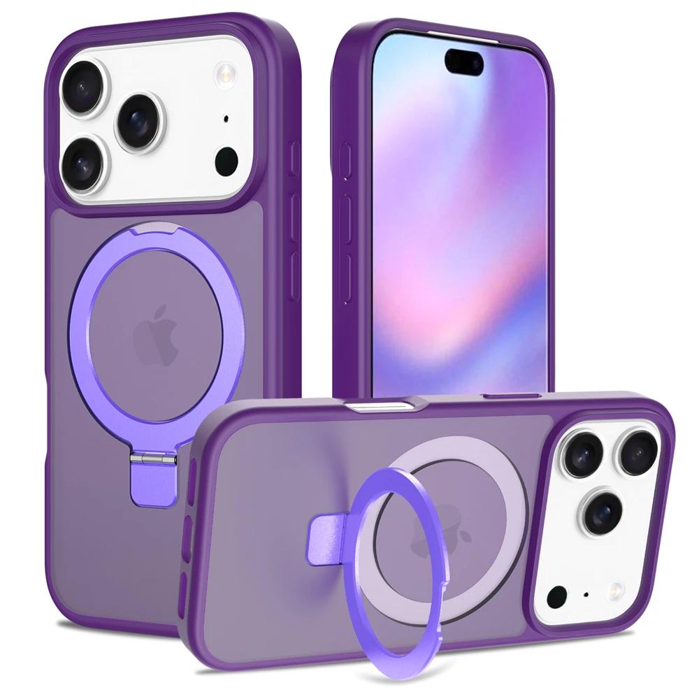 Metal Ring Bracket Magnetic for Magsafe Case For IPhone 17Air 16E 15 14 13 12 ProMax Plus Matte Shockproof Wireless Charge Cover