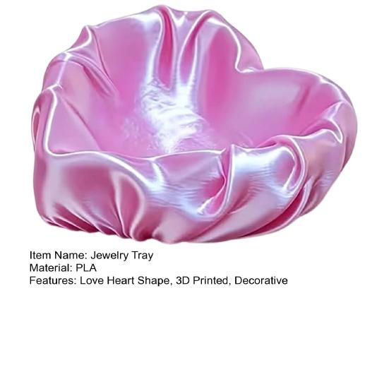 Yousheng Ruffle Love Heart Jewelry Tray, 3D Printed Earrings Necklace Ring Dish Tray, Decorative Keys Trinkets Holder Organizer Tray