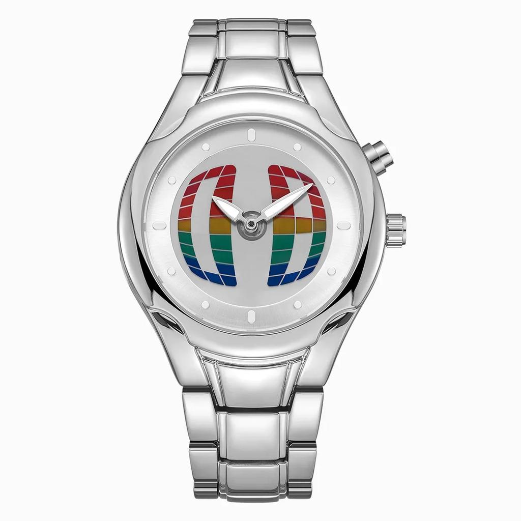 Red Quartz Watch Color Square Y2K Pointer Number Dual Display Steel Personalize Hot Watches Men Business Dynamic Design Clcok