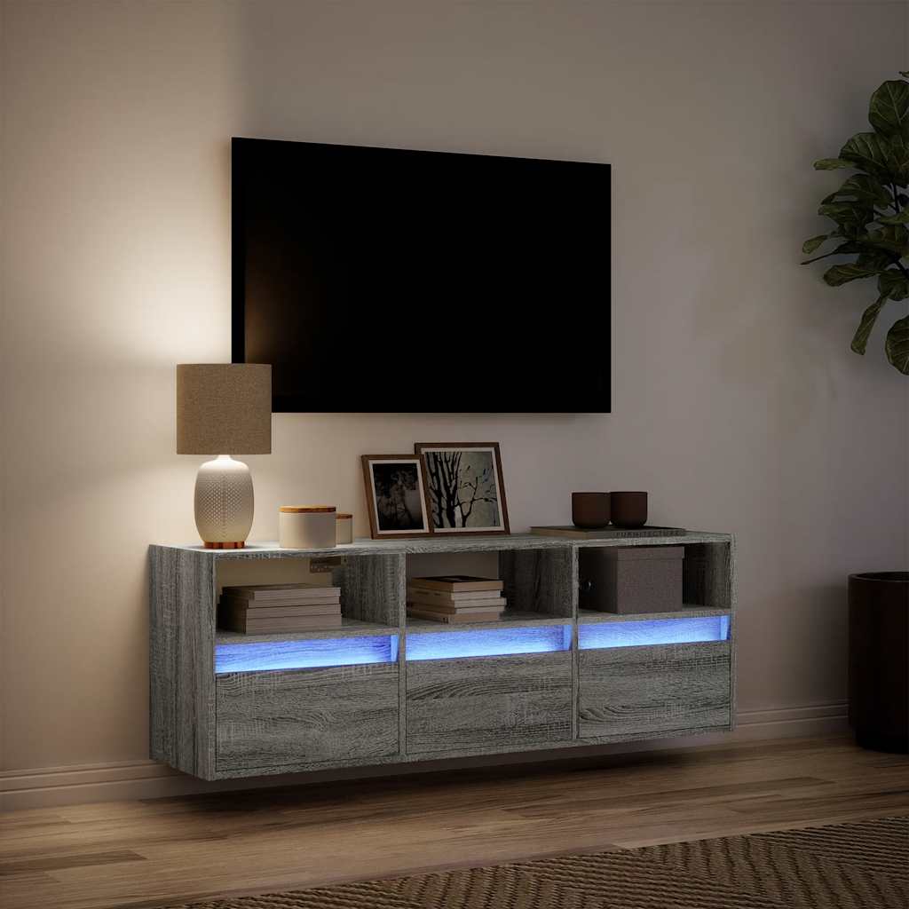TV Wall Cabinet with LED Lighting Gray Sonoma 130 x 31 x 45 cm
