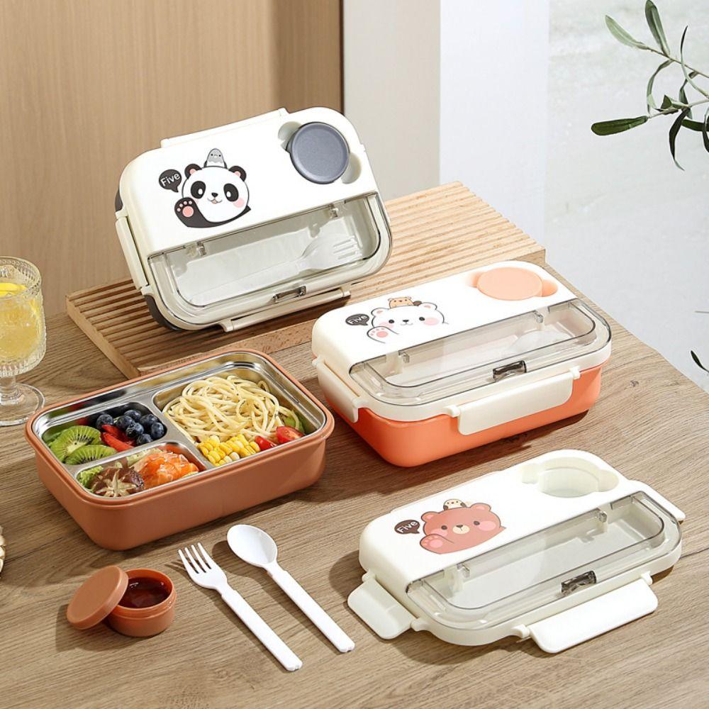 Stainless Steel Cartoon Kid's Lunch Box Portable Breakfast Boxes Divides Food Container  Camping