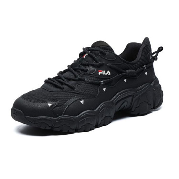 FILA Heritage-FHT Mesh Fabric Synthetic Leather TPU Comfortable Lightweight Low-Top Dad Shoes Men sneaker Black F12M134108FBG