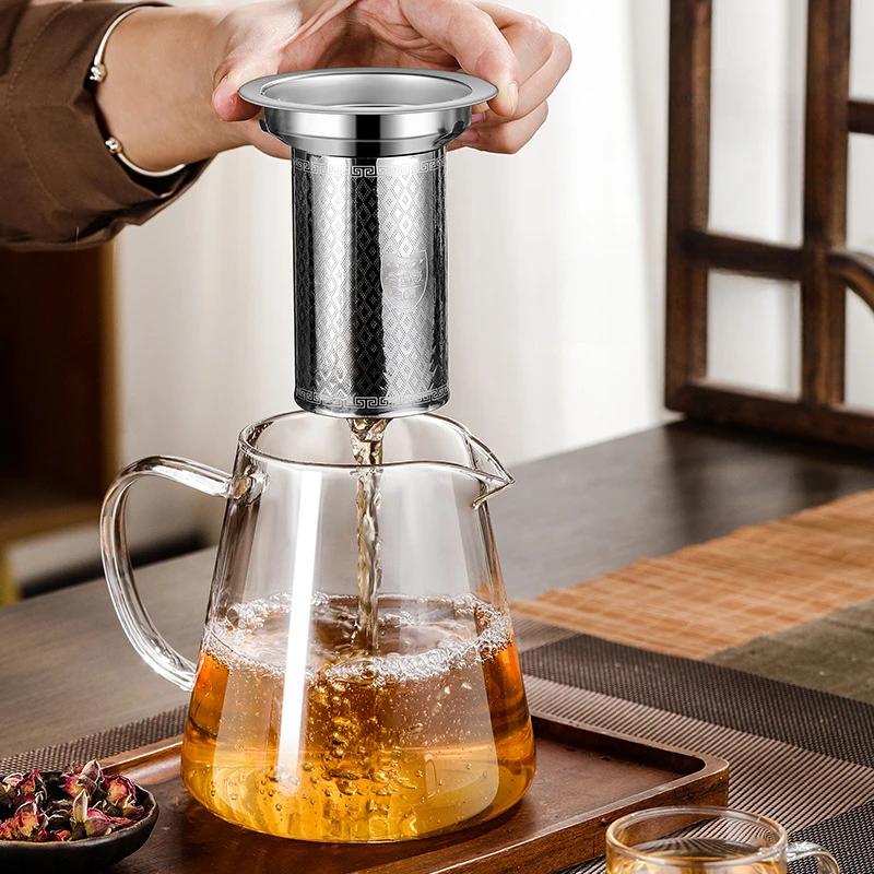 Průhledná skleněná konvice Filtrovatelná 950ml Vysoce borosilikátové sklo Tepelně odolné Čajový louhovač Puer Flower Čaj Home nabízí čajové nádobí