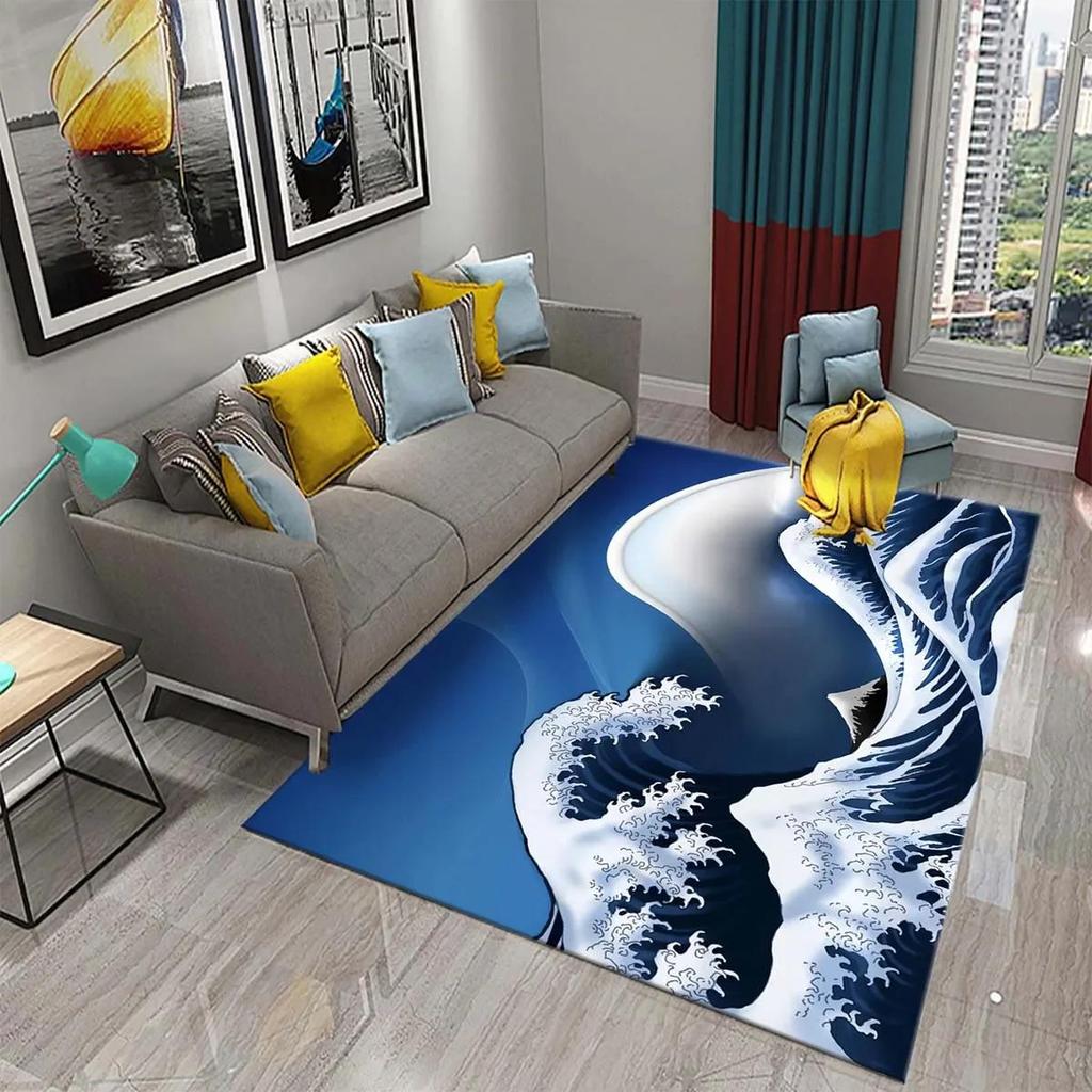 Japanese-style Sea Wave Carpet Floor Mat Entrance Doormat Home for Living Room Bathroom Bedroom Soft Non-slip Absorbent Area Rug
