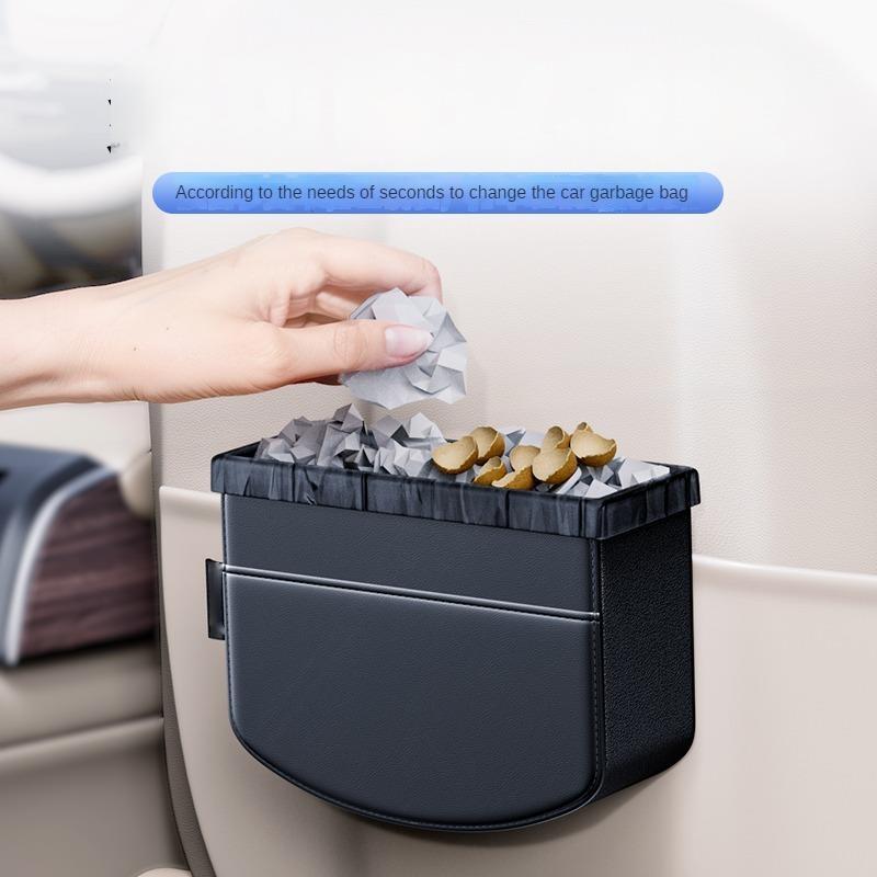 Car Door Trash Bin Leather Interior Door Panel Storage Box Auto Garbage Bag Seat Back Cup Holder Card Pocket Storage Accessories