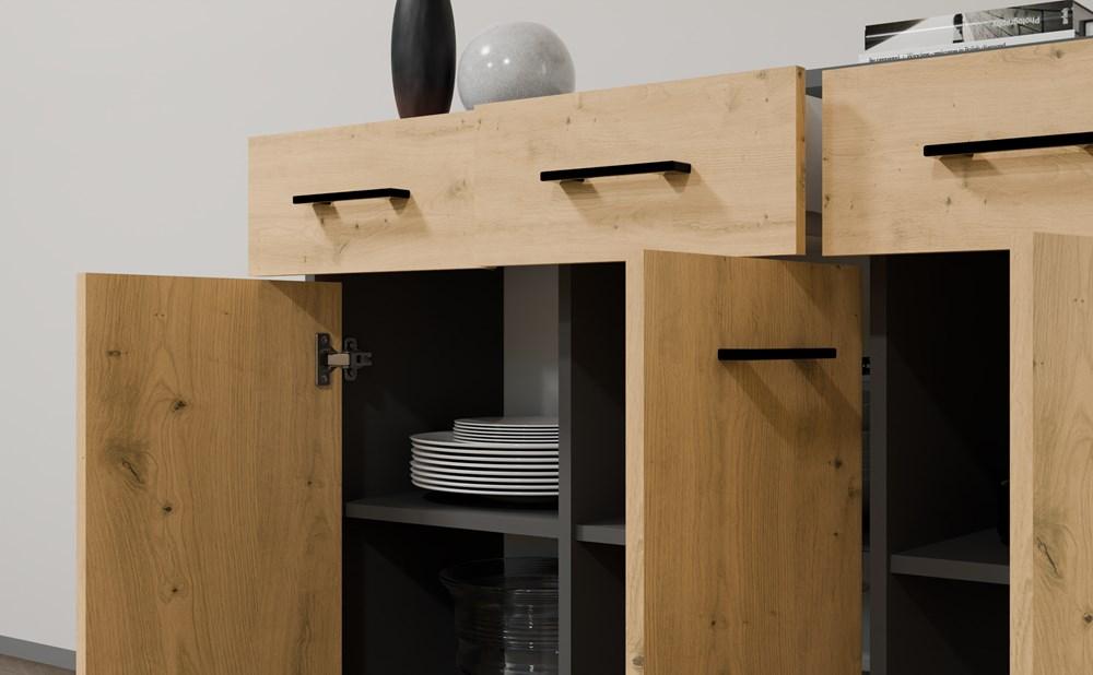 Cassettiera Simplo 3D3S Mobile 109 Cm 3 Ante 3 Cassetti Antracite Rovere Artisan