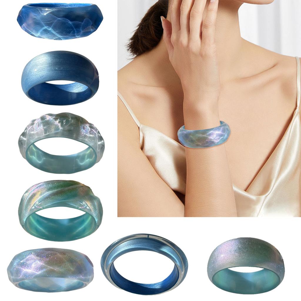 Wide Resin Bangles Geometric Round Bangles Wide Geometric Wristband Resin Texture Wrist Jewelry for Fashion Lover