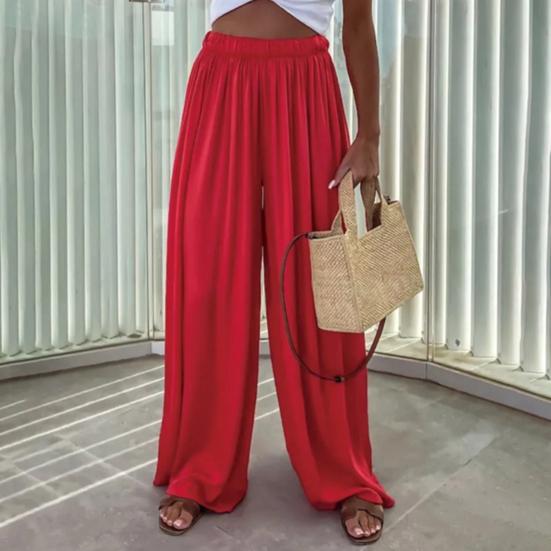 Women Pants Oversize Wide Leg Elastic Waist Casual Trousers Loose Fit Solid Color Thin Long Pants Daily Wear