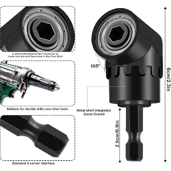 21 Pcs Right Angle Drill Attachment Set Includes 2Pcs Flexible Drill Bit Extension 3Pcs 360° Rotatable 1/4 3/8 1/2" Impact Grade Socket Adapter 3Pcs