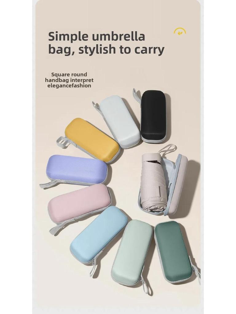 6-Rib Mini Folding Umbrella: Black Glue Sunblock Parasol for Women