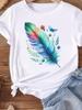 (Asian Size) Women Tee Top Clothing Casual feather style 90s Short Sleeve T Shirt Fashion Printed Lady Female Graphic T-shirts