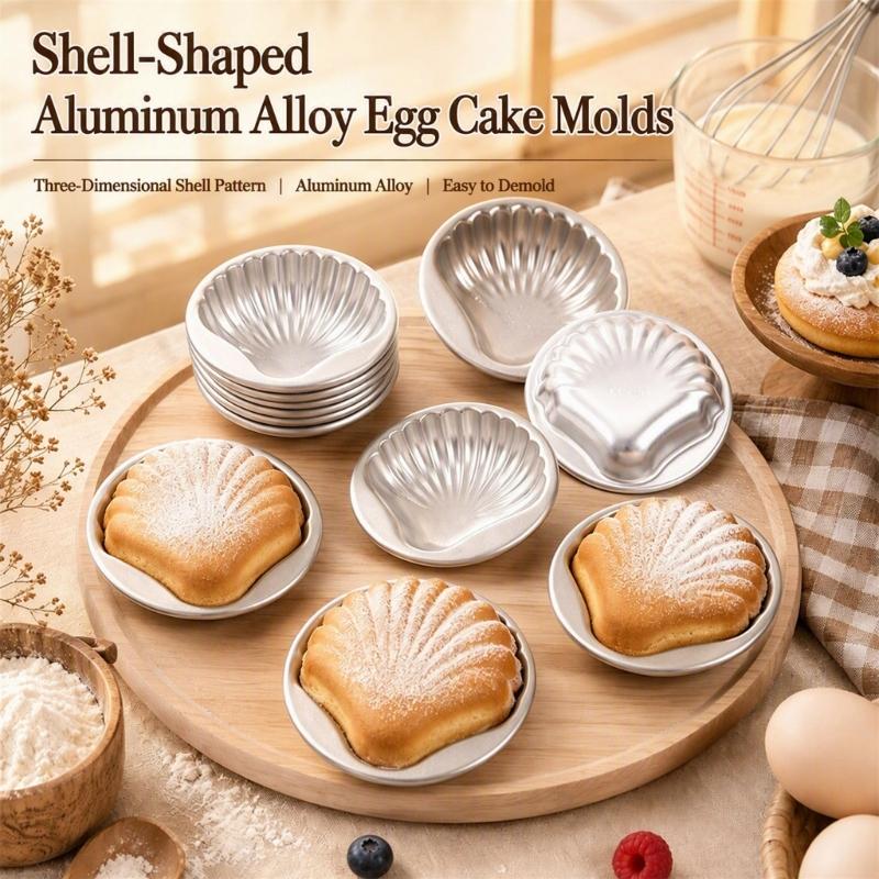 Scallops Baking Mould for Shell Cake, Set of 10 Puddings and Jelly, Aluminum Dessert Molds with Stackable Storage for Home Dessert Making