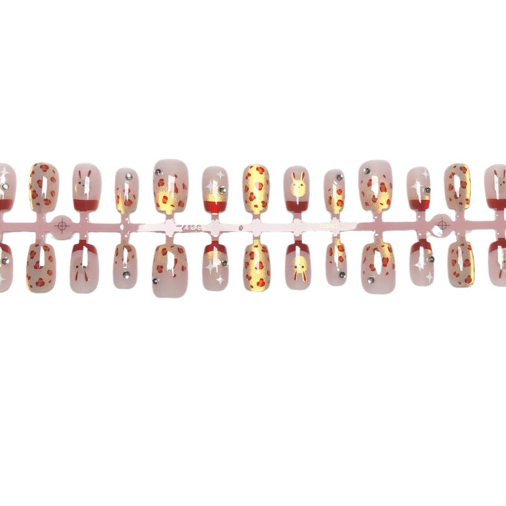 Golden Leopard Cat Eye Press-On Nails: Rabbit, Shimmer, Diamond Bling, Short Length, Cool Nail Art Patches
