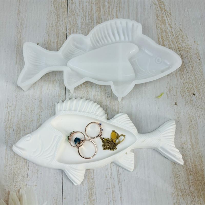 Fish Storage Tray Silicone Mold Jewelry Display Dish Epoxys Resins Molds Fish Shaped Coaster Candle Cup Gypsum Plasters DIY