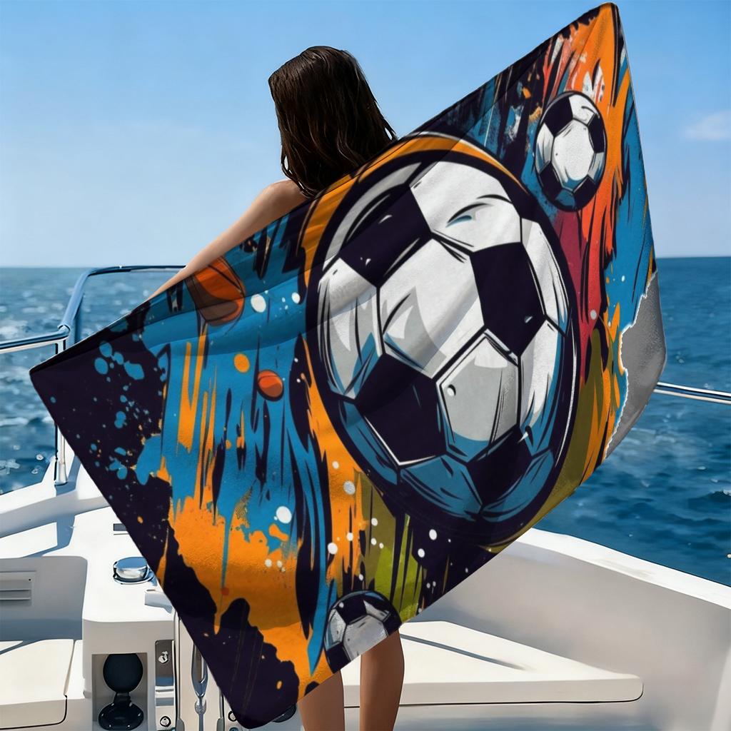 Football Beach Towel Quick Dry Microfiber Soccer Print Towel for Sports Gym Camping