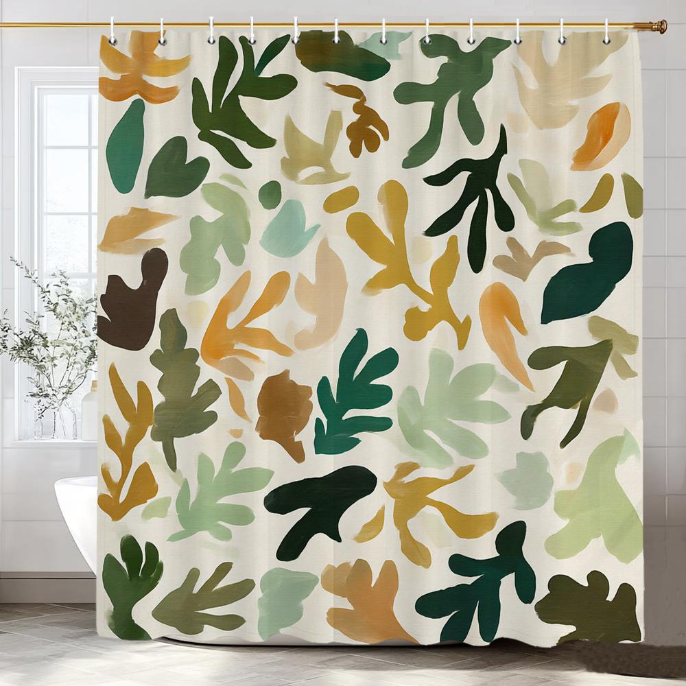 

Modern Art Simple Leaves Shower Curtain, Bathroom Decorative Shower Curtain, Printed Fabric Home Curtain With Hooks W60H190(CM)-1 Pcs