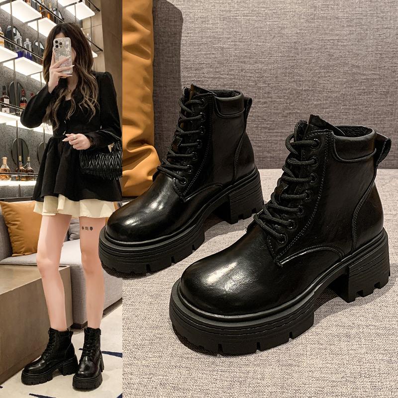 Fashion Autumn Winter New Soft Leather Ankle Boots Ladies Shoes Platform Lace Up Chelsea Black White Short Botas Thick Heeled Botines