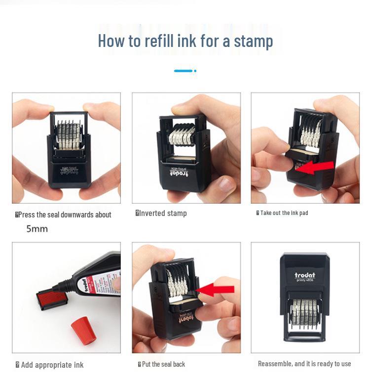 Zhuoda 4836 Adjustable 6-Digit Automatic Inking Number Stamp with 3.8mm Character Height