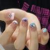 Rainbow Star Diamond French Short Removable Handmade False Nails