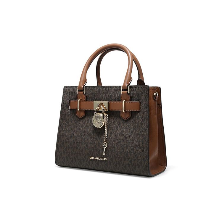 Michael Kors MK Hamilton Monogram Commuter Fashion Design Leather And Synthetic Leather Shoulder Crossbody Tote Bag Small 35F1GHMS1B-BROWN