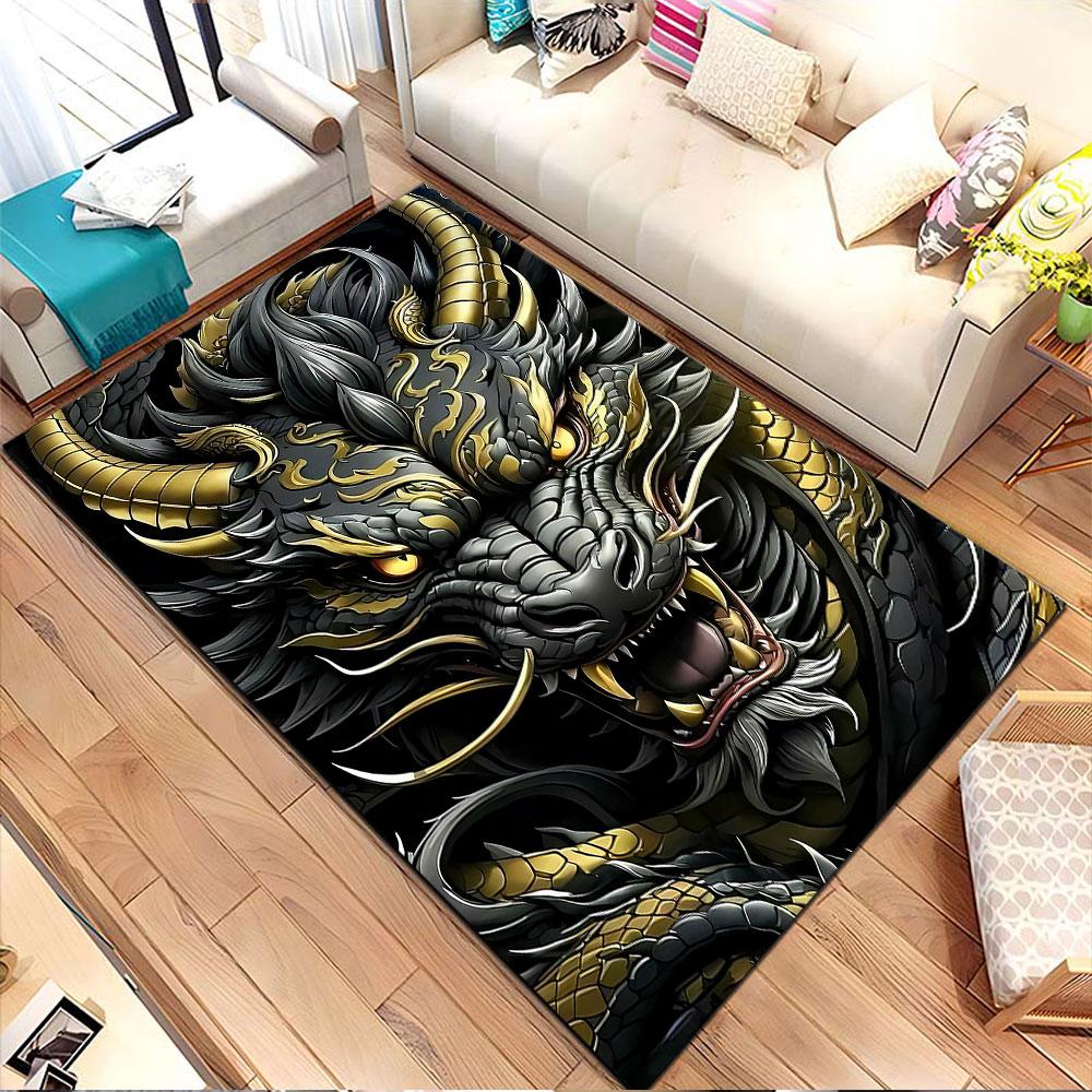 Majestic Golden Dragon Design Patterned carpet, non slip mat suitable for living room and bedroom sofas