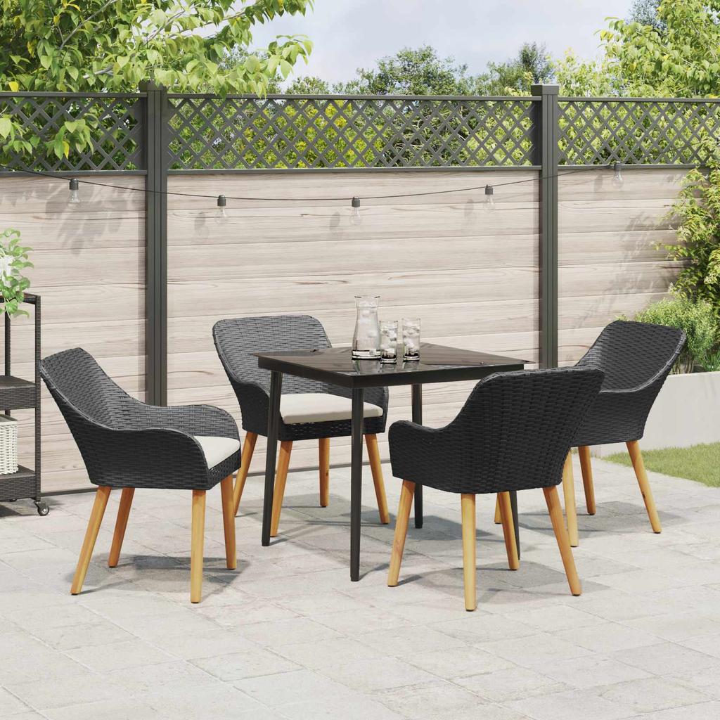 Garden Dining Set with Cushions 5 pcs Black Poly Rattan