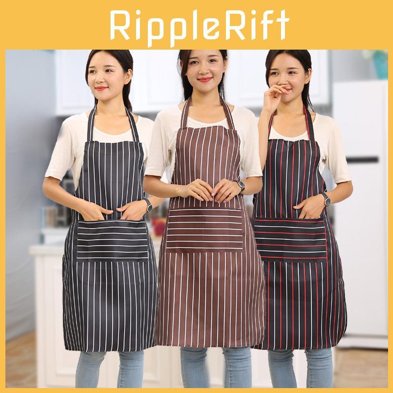 Sleeve Long Length Home Apron Vertical Stripes Waterproof Restaurant Kitchen