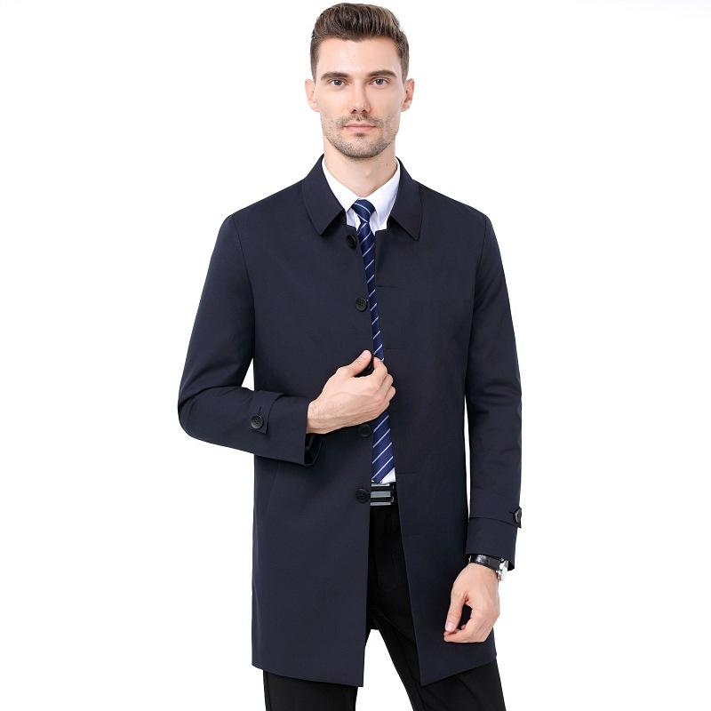 Cortavientos de seda de morera para hombre otoño e invierno mediana edad longitud media abotonado chaqueta de hombre casual solapa abrigo de papá