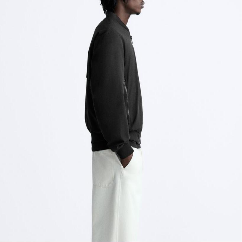 Zara Solid Color Casual Comfortable Long Sleeve Jacket Men jackets Black 3918400-800