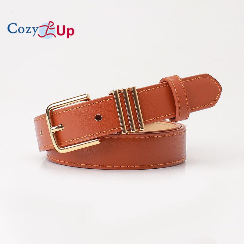 Women Leather Belt with Gold Buckle Ladies Faux Leather Belt for Jeans Pants