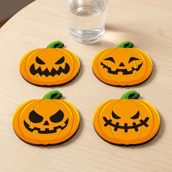 xiaobudian Wooden Pumpkin Coaster, Non-Slip Halloween Table Mat, Heat Insulation Waterproof for Holiday Party Home Decor