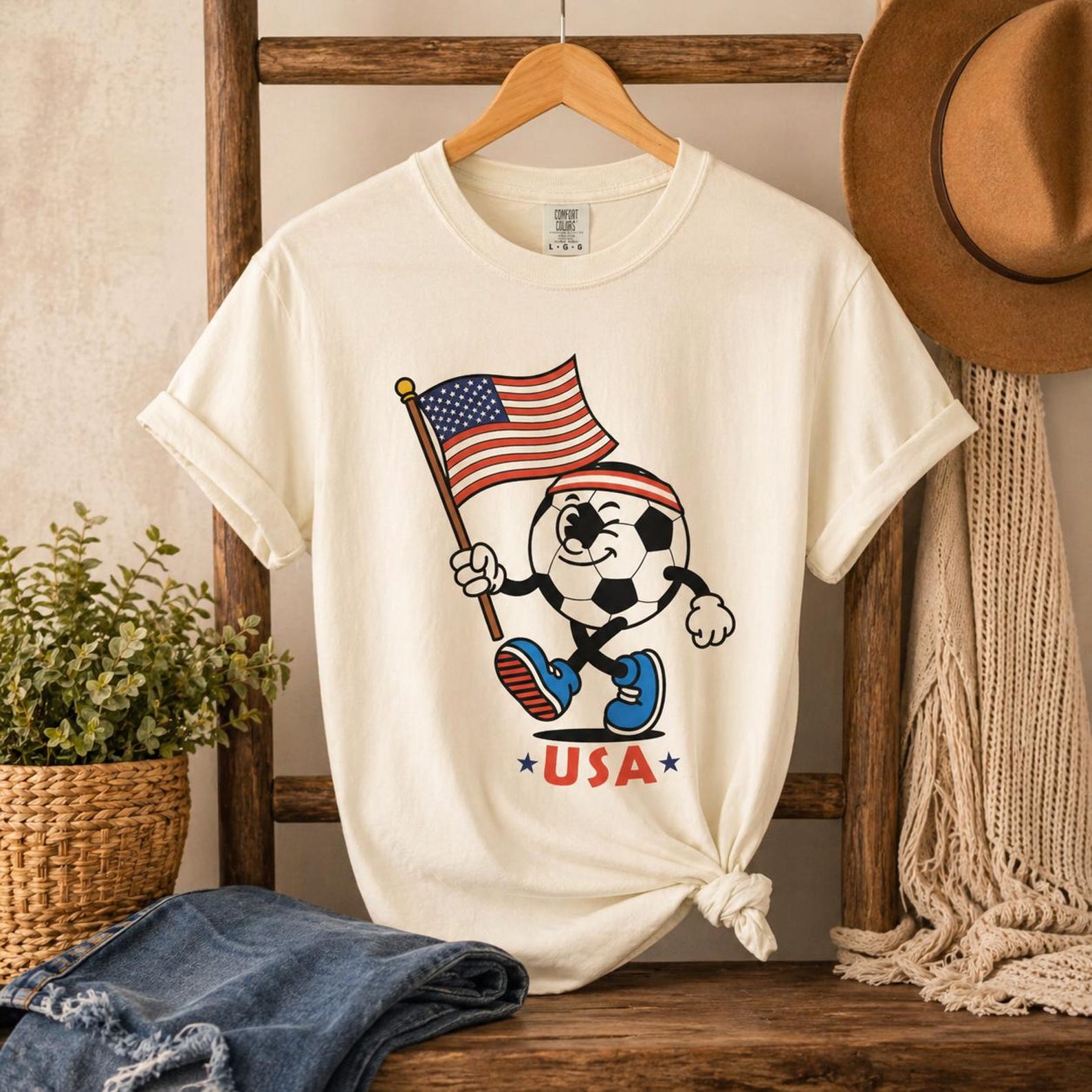 Patriotic Soccer Ball USA T-Shirt | American Flag Football Tee 4XL