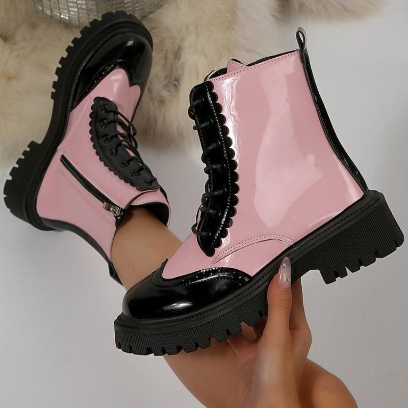Autumn Platform Single Shoes Women 2025 Fashion High Sense Spliced Lace-up Side Zipper Booties