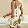 Women Plus Size Scoop Neck Sleeveless Tropical Sunset Print Loose Fit Short Romper With Pockets