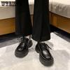 Black Loafer Women's Lace Thick Bottom Gothic Lolita Style Faux Leather Increase Shoes Preppy Style Anti-slip Flat Bottom Work Shoes