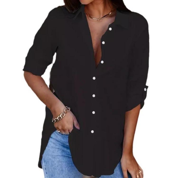 Women Plus Size Medium Long Shirts Solid Minimalist Versatile Blouse