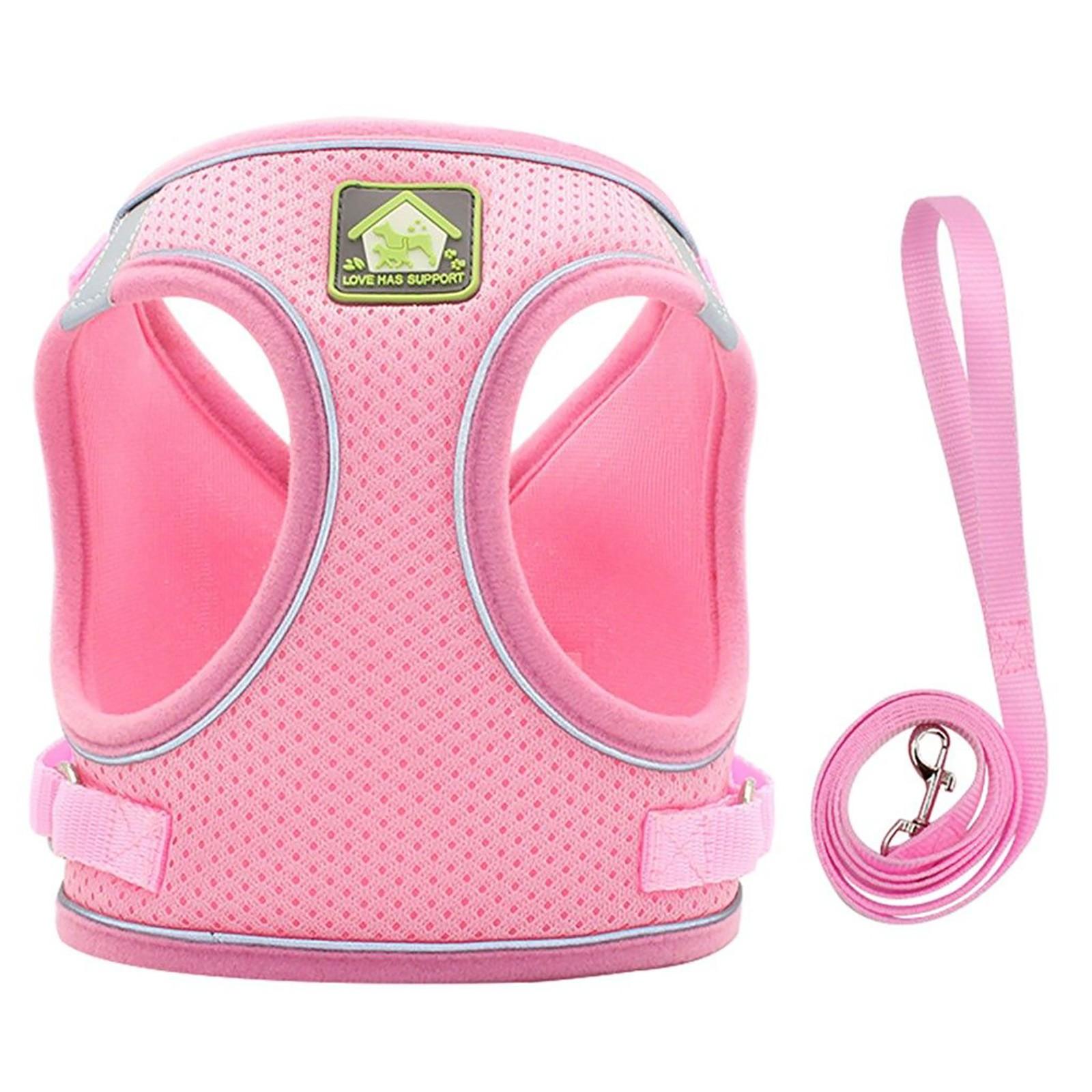 

Dog No Pull Leash Set Outdoor Adjustable Puppy Reflective Vest XS розовый