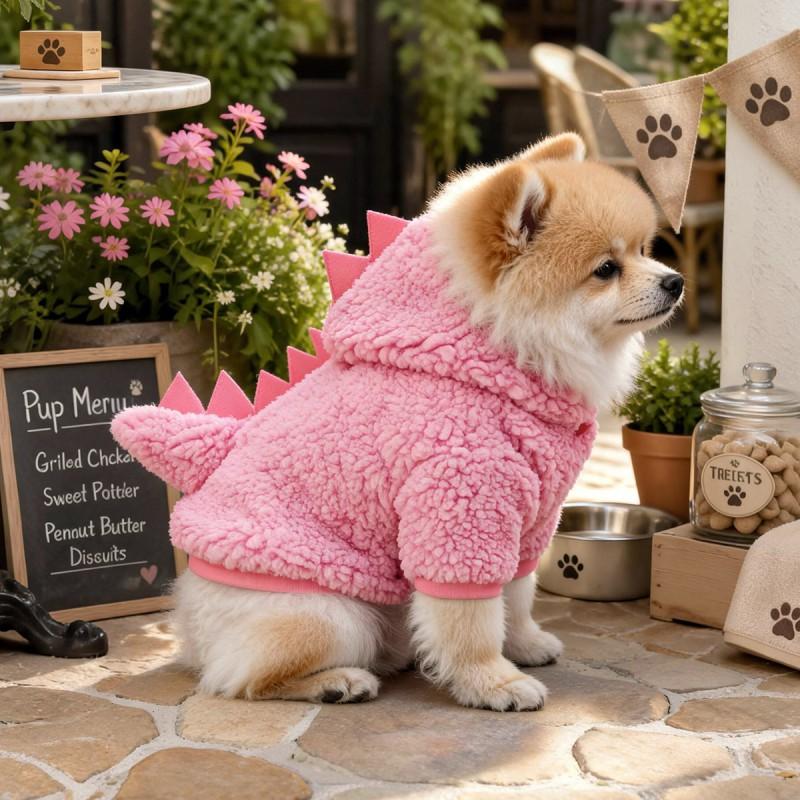 Pet Dog Warm Fleece Costume Small Breeds Winter Cozy Dinosaur Design Two-Legged Outfit