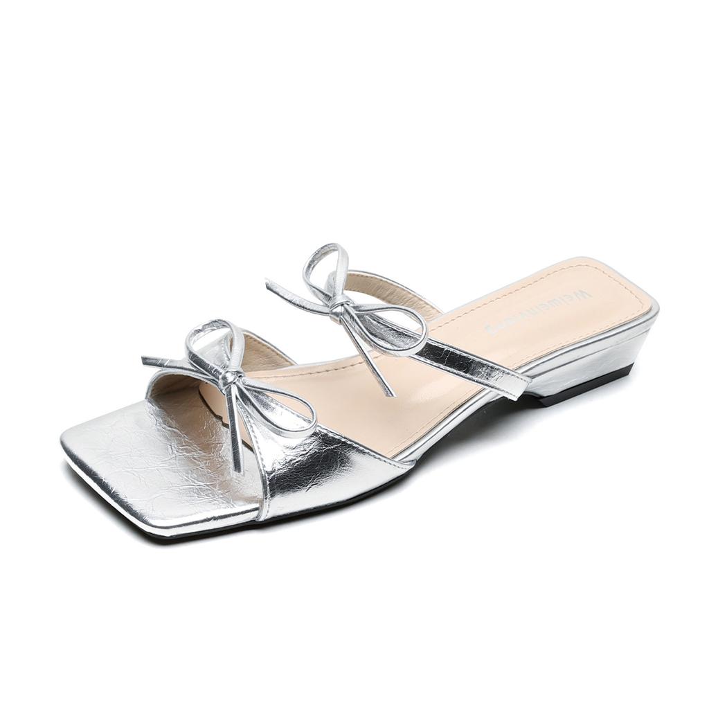 Gentle Fairy Wind Cool Slippers Bow Open Toe Word with Thick Heel Slippers Female Summer