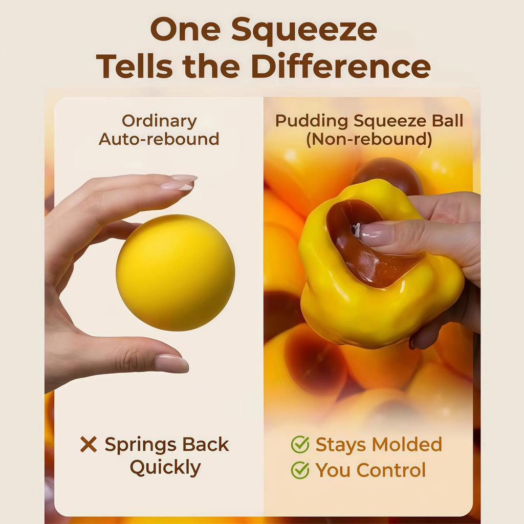 Caramel Pudding Block Filled Squeeze Ball, ASMR Crunch Sound Squeezing Toy, Stress Relief Decompression Fidget Toy for Adults