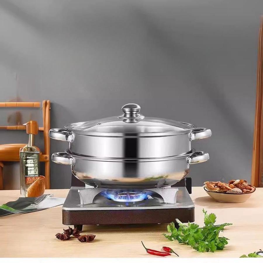 Stainless Steel Double-layer Steaming Pot, Soup Steaming Dual-purpose Pot with Steaming Basket, Thickened 28CM Steaming Pot