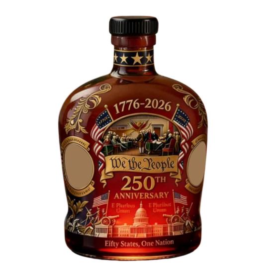 U.S. 250th Anniversary Commemorative Whiskey Bottle We The People 1776-2026 Glass Decanter Independence Day Patriotic Gift for Liquor Bourbon Wine A
