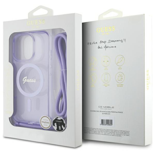 Guess Guhmp16Lhctsgnsu Iphone 16 Pro     6.3 Fioletowy/Purple Hardcase Crossbody Cord Script Magsafe